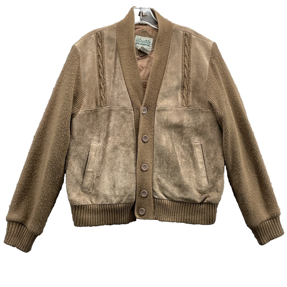 VTG Outdoor Exchange Suede‎ Leather Cardigan Jacket Large Grandpa Academia 70's